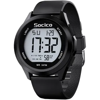 SOCICO Herren Digitaluhr Sport Militär Uhren wasserdichte Outdoor-Chronographen-Armbanduhren für Männer mit LED Beleuchtung Alarm Datum (Schwarz)