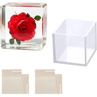 HyzaPhix Quadrat Resin Silikonform Würfel Epoxidharz Formen Kerzen Gießform Quadratische Harzform Kristall Harz Gießen Formen mit Bordürenhalter Cube Silicone Molds für DIY Handwerk Kerzen