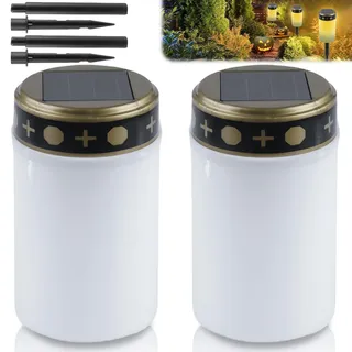 GBKDQQ 2er-Set Grablicht, Solar LED Grablicht Solar Grablicht mit Erdspieß Wasserdichtes Outdoor Friedhofskerze IP55 Grableuchte solar Kerzen Outdoor für den Außenbereich solarbetrieben