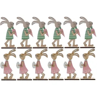 Osterhasen Paar 6 x Mann + 6 X Frau Ostern Deko aus Holz mit Ständer süß hase