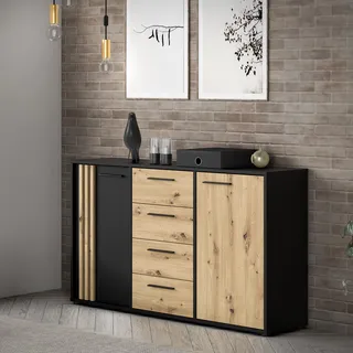 Forte Cardigan Sideboard, 2 farbig, Stauraum, Schubkasten, Soft Close,Breite 142,6cm schwarz