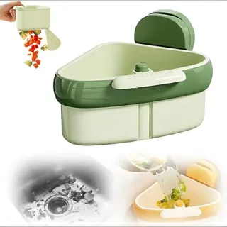 INF Eckspüle Sieb mit Saugnapf - Dreieckiger Spülbecken Organizer mit Filter Grün - Grün