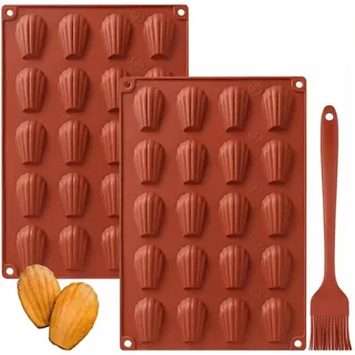 YXHZVON Mini Madeleine Backformen, 2PCS Mini Silikon Madeleines Backformen 20 Hohlräume mit 1 Stücke Silikonbürste, Schokoformen Silikon BPA Freie für Mini-Kuchen Schokolade (Rot)