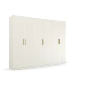 Rauch Skandi by Quadra Spin Schlafzimmerschrank« im Landhaus-Stil mit Massivholzgriffen aus Wildeiche weiß 6-TRG., inkl. 3 Kleiderstangen, 3 Einlegeböden, BxHxT 271x210x54 cm