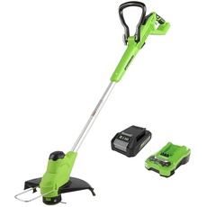 Greenworks G24LT28K2 Akku Rasentrimmer für kleine bis mittelgroße Gärten, 28 cm Schnittbreite, automatischer Vorschub 1,65 mm Nylon Faden, 24V 2Ah Akku & Ladegerät, 3 Jahre Garantie