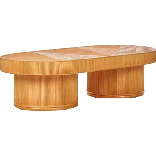 BELIANI Garten-Beistelltisch Hellbraun Rattan mit 2 Standfüßen Oval 150x70 cm Modern Geometrisches Design für Terrasse Garten Holztisch Rattantisch - Braun