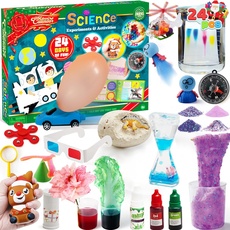 JOYIN 2023 Science Weihnachts-Adventskalender mit Gehirn-Teaser, enthält 24 aufregende wissenschaftliche Tricks und Experimente, 3D-Brille, ballonbetriebenes Auto, Kinderkompass usw. für
