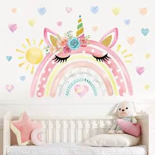 wondever Wandtattoo Regenbogen Groß Aquarell Wandaufkleber Regenbogen Einhorn Sonne Wandsticker Wanddeko für Kinderzimmer Mädchen Babyzimmer Schlafzimmer