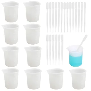 10 Stück Silikon Messbecher, 100ml Silikonbecher zum Gießen, Silikon Becher, Antihaft Mischbecher, Silikonbecher für Epoxidharz, mit 20 Stück Pipetten, für Heimwerker Basteln, Epoxidharz, Küche