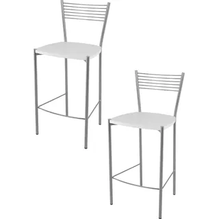 t m c s Tommychairs - 2er Set moderne Barhocker ELEGANCE für Küche und Esszimmer, robustes Gestell aus lackiertem Stahl, Farbe Aluminium, Sitzfläche aus Holz im Farbton Weiß lackiert - Grau, Weiß