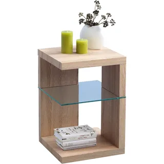Xora Beistelltisch , Sonoma Eiche , Glas, Holzwerkstoff , quadratisch , Bodenplatte , 40x60x40 cm , offenes Fach , Wohnzimmer, Wohnzimmertische, Beistelltische, Beistelltische eckig