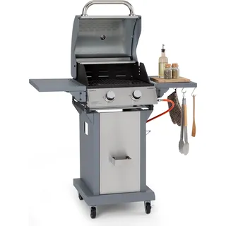 Klarstein Gasgrill für Camping Balkon Garten, Grill mit 2 Brenner, 7200W Edelstahl-Gasgrill, Outdoor Gasgrill, Gas Grill für Propan & Butangas, Gasgrills mit Thermometer, Bodenrollen & Grillabdeckung - Silber