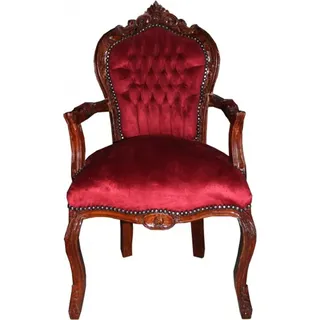 Casa Padrino Barock Esszimmer Stuhl mit Armlehnen Bordeaux / Braun - Rot