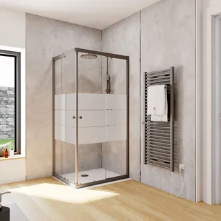 Schulte Duschkabine Corner Eckeinstieg mit Schiebetüren, Montage auf Duschwanne oder Fliese, 4mm ESG Sicherheitsglas, Höhe: 180 cm, 75 x 90 cm, Profilfarbe: Mattschwarz, Glasart: Dekor Depoli light - Schwarz