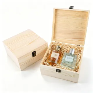 Oungy 2 Stück Holzkiste mit Deckel Kleine, 19,5x19,5x10cm Holzkiste Klein mit Deckel Kleine Holzkisten Schatzkiste Holzbox mit Scharnieren und Schloss Holz Schatztruhe Klein zum Bemalen Holztruhen