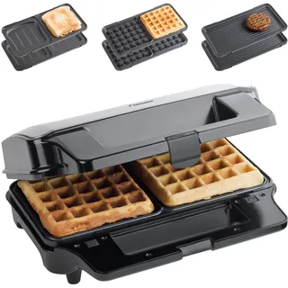 Bestron Antihaftbeschichteter 3-in-1 Sandwich-Kontaktgrill, 900 W, Schwarz - Silber