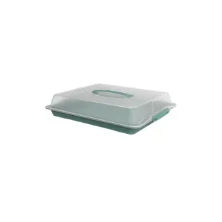Rotho JOHN Partybutler Kuchenbehälter, 475 x 390 x 98 mm, Transportbox mit transparenter Abdeckhaube, Farbe: mistletoe green