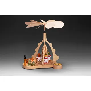 Weihnachtspyramide ALBIN PREISSLER "Tischpyramide - Schneemänner, Weihnachtsdeko", beige (natur, weiß), B:24cm H:26cm T:21cm, Massivholz, Weihnachtspyramiden, Weihnachtspyramide