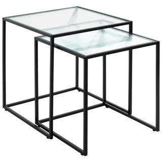 Haku-Möbel Beistelltischset Klar, Schwarz Metall Glas 2-teilig rechteckig 40-45x44-49x40-45 cm