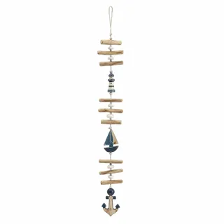 Logbuch-Verlag Windspiel maritim Leuchtturm Segelboot Anker aus Treibholz, ca. 100 cm – große Hängedeko zum Aufhängen, Maritime Deko für Fenster, Wand & Garten