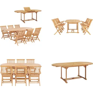 vidaXL 7 tlg. Garten Essgruppe 150 200 x 100 x 75 cm Massivholz Teak - Gartenmöbel-Set - Gartenmöbel-Sets - Gartentisch Und Stühle - Gartentische Und Stühle - Braun