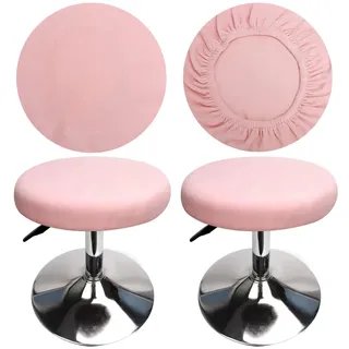 HuaLiSiJi Hockerbezug Rund Rosa 30-40cm, Luxuriöser Stoff, Rund Dehnbar Knitterfrei Waschbar Staubdicht Hocker Bezug (2 PCS Rosa)