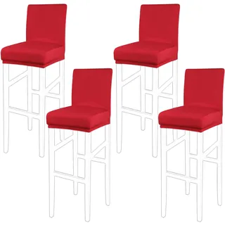 PiccoCasa Set mit 4 Barhocker-Bezügen mit elastischer Unterseite, dehnbar und abnehmbar, Esszimmerstuhlhussen für Kneipe, Spandex, Höhe, Seitenstühle, Schutz, Schonbezüge, Rot