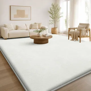 Homaxy Moderner Teppich Wohnzimmer Kurzflor Matte, 120x160 cm | Flauschig Waschbarer Teppiche Kuscheliger Extra Weich Rutschfest Bettvorleger fürs Kinderzimmer Schlafzimmer, Creme