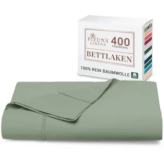Pizuna Bettlaken ohne Gummizug Baumwolle 180x280 cm Seeschaum, 400 Fadenzahl 100% Langstapel Baumwolle Bettlaken, Satinbindung Flachlaken Mit stilvollem 5 cm Saum