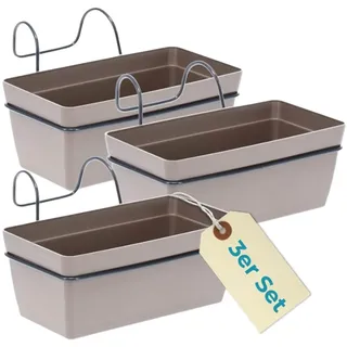 GarPet Blumenkasten Balkon 3er Set Balkonkasten mit Halterung Blumenkasten Balkongeländer Balkon Pflanzkasten Outdoor Balkonkasten mit Wasserspeicher Geländer Hängekasten