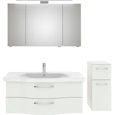 Bild von Badmöbel-Set »6005 Sprint 3-teilig, Keramik-Waschtisch mit LED-Spiegelschrank«, (4 St.), Unterschrank, inkl. Türdämpfer, 4 Türen, 3 Schubladen, Bad-Set, weiß
