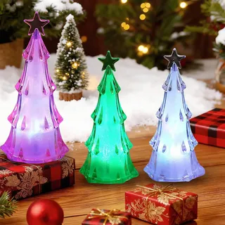 Walenbily Mini Weihnachtsbaum LED,3 Set Weihnachtsbaum Klein Beleuchtet in Weiß,Rot und Grün,Acryl mit Mehrfarbigem Licht,Perfekt für Festtagsatmosphäre