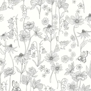 Fiula Selbstklebende Tapete Klebefolie Möbel Grau und Weiß Blumentapete 44×300cM Möbelfolie Selbstklebend Vintage Dekorfolie Blumen Vögel Wasserdicht Tapete für Wohnzimmer Schlafzimmer Wallpaper
