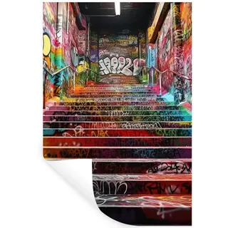 MuchoWow Wandtattoo Treppe - Graffiti - Farben - Kunst 40x60 cm , Multicolor , Kunststoff , 40x60x0.1 cm , Tapeten & Wandverkleidungen, Wandtattoos & Sticker