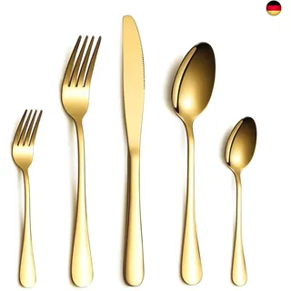 HOMQUEN Besteck Set, Gold Besteck Set, Edelstahl Set Service für 6 Personen, 30 Stück Esszimmer Besteck