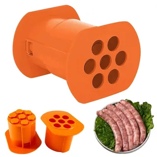 Cevapcici Presse,Hot-Dog-Presse – Manuelles Hot-Dog- Und Wurstform-Set,7-Loch-Hot-Dog-Form, Diy-Küchenutensil,Hot-Dog-Maschine Mit Fleischstreifenextruder (Orange)