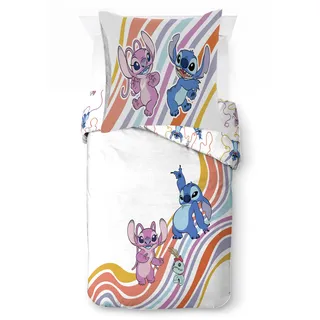 Kinderbettwäsche DISNEY "Disney Lilo & Stitch Bettbezug-Set 135x200 cm + Kissenbezug 80x80 cm", weiß, B/L: 137cm x 200cm, 1 Stk., 1 Stk., Washed Cotton, B/L: 80cm x 80cm, 2 tlg., Washed Cotton, Obermaterial: 100% Baumwolle, Bettwäsche, Kinderbettwäsche, 100 % Baumwolle, maschinenwaschbar, wendbar