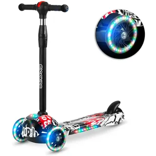 Ricokids LED Scooter Kinderroller Cityroller Tretroller Klappbar 3 Räder LOCO (schwarz)