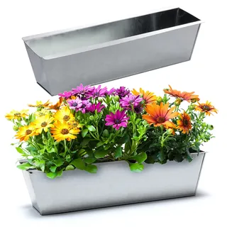 BigDean 2 Zink Paletten Blumenkästen Einsatz 38cm groß Silber aus Metall | Zinkkasten Pflanzkasten Balkonkasten Blumentopf für Europaletten, Metall verzinkt