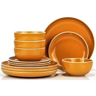 Tafelservice RETSCH ARZBERG "Geschirr-Set, Service HALO BUBBLE GUM", gelb (gelb, weiß), 12 Stk., Steinzeug, Geschirr-Sets, Tafelservice, Teller Set, Klare Farben und Klare Formen - 12 Teile, für 4 Personen