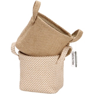 Sea Team Aufbewahrungskörbe Organizer Box Bins aus Jute und Baumwollleinen Faltbar mit Griff Dekorativ für Toilettenartikel Schreibwaren Kleinigkeiten Spielzeug Jewerly Farbe Beige 14 * 17 * 16CM 2PCS