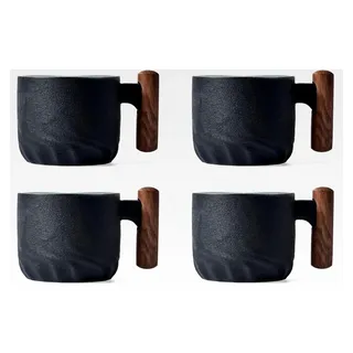 4er Set Espressotassen 70 ml, Keramiktassen mit Henkel, Mini Teetassen und Kaffeetassen, Kleine Espressotassen für Espresso und Tee (Schwarz)