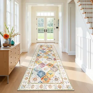 SHACOS Langer Läufer Flur 80x200 cm Teppich Läufer Bunt Teppichläufer rutschfest Küchenteppich Waschbar Flurteppich Flurläufer Lang Teppich Flur Läufer für Küche, Eingang, Wohnraum