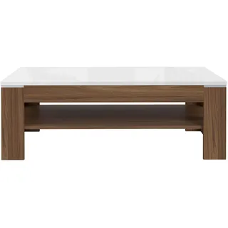 FORTE Saint Tropez Couchtisch mit Ablagefläche, Holzwerkstoff, Sangallo Eiche Dekor kombiniert mit Weiß Hochglanz, 120 x 43 x 75 cm