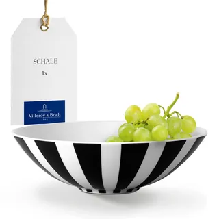 Villeroy & Boch - Memphis Collection Schale Groß Schwarz-Weiß Gestreift, Spülmaschinenfest, Mikrowellensicher, Große Schüssel, Geometrisches Design, Bowl für Salat oder Obst, Premium Porzellan