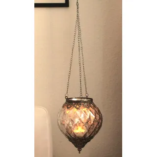 Teelichthalter Marokko Dekor zum Aufhängen aus Glas, Metall (B/H/T) 15x19x15 cm Silber