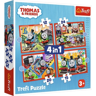 Trefl 34619 Thomas & Friends 3-in-1, 12 bis 24 Teile-Puzzles Märchenfiguren, Verschiedene Schwierigkeitsstufen, für Kinder ab 3 Jahren Kinderpuzzle, Tolle Tom, 3 układanki, 12-24 elementów