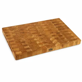 B4K® Schneidebrett aus Eiche Stirnholz 60 × 40 × 4 cm | Massiver Hackblock aus Hirnholz, Mit Griffen & Silikonfüßen, Antibakteriell, Messerschonend