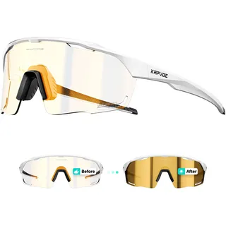 KAPVOE Farbige Selbsttönende Fahrradbrille UV400 Herren Damen K91 | Klar zu Dunkel Photochrom, Schwachlicht & Nachtfahrt, 4 Belüftungen, 30g TR90