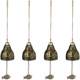 Relaxdays Windspiel Glocken 4er Set Feng Shui Beige/Gold